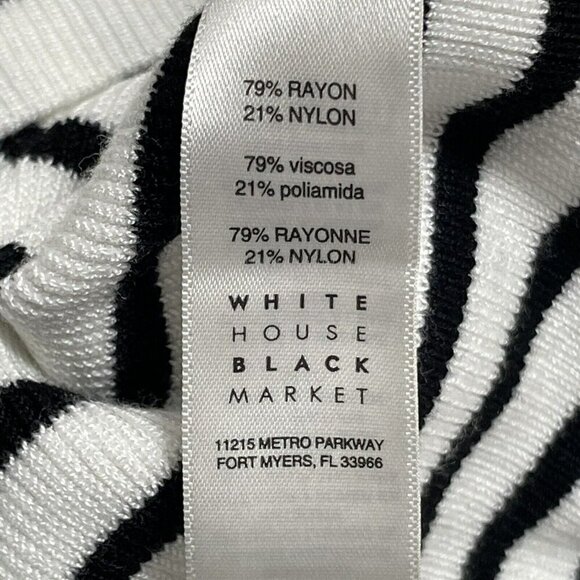 WHBM Sweater White House Black Market Women Size MP Stripe Ruffle Silver Button - Picture 8 of 12